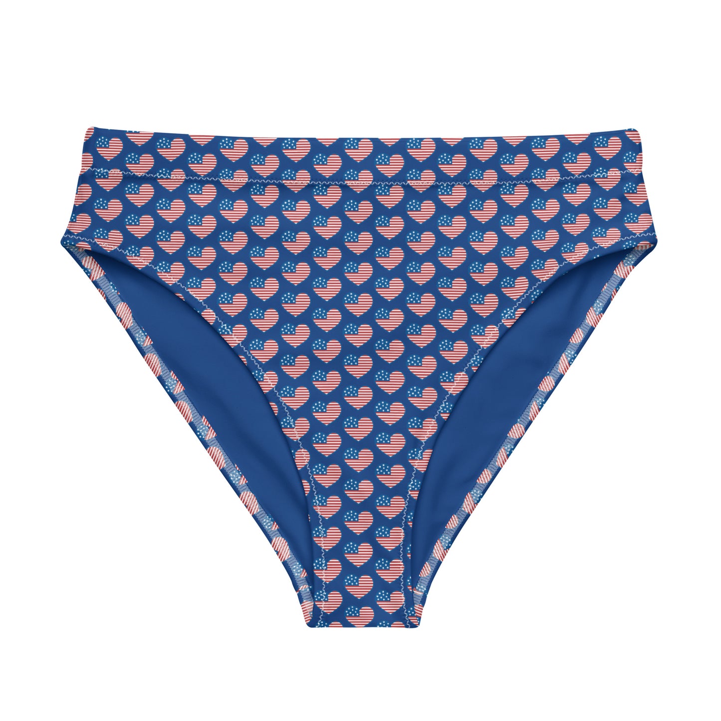 Discover the American Hearts Recycled High-Waisted Bikini Bottom, crafted for both comfort and sustainability. This eco-conscious design features a double-layered construction for added support and a flattering silhouette. Pair it seamlessly with our matching top for a coordinated beach ensemble or a laid-back day at the spa. - Double-layered for extra support - Tear-away care label