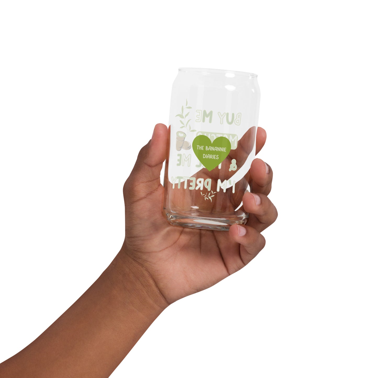 Buy Me Matcha and Tell Me I'm Pretty - Can-Shaped Glass, by The Banannie Diaries - Volume: 16 oz. (473 ml), Glassware, Houseware