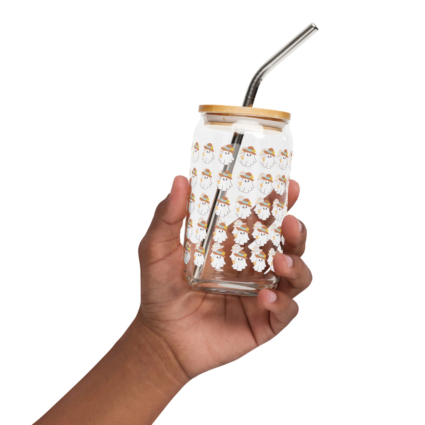 Chill with a Thrill This Summer! Introducing the Summerween Ghosts Can-Shaped Glass by The Banannie Diaries – your spook-tacular drinkware for summer nights! 👻 - Material: Glass - Volume: 16 oz. (473 ml) - Usage: Exclusively for cold beverages - Care: Not dishwasher or microwave safe - Sustainability: Made to order for sustainable shopping - Options: Available with a lid and straw