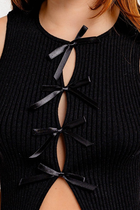 Satin Bow Sleeveless Knit Top