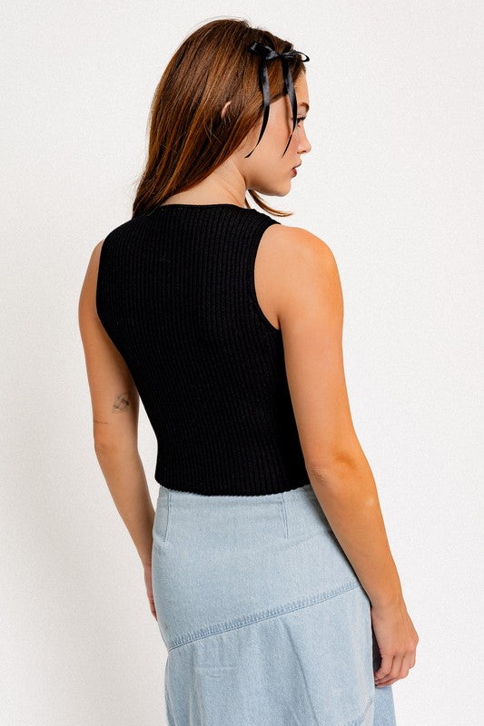 Satin Bow Sleeveless Knit Top