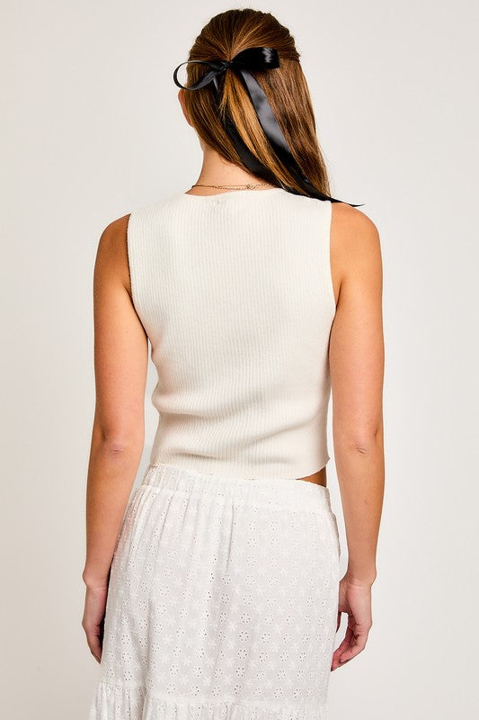 Satin Bow Sleeveless Knit Top