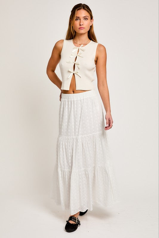 Satin Bow Sleeveless Knit Top