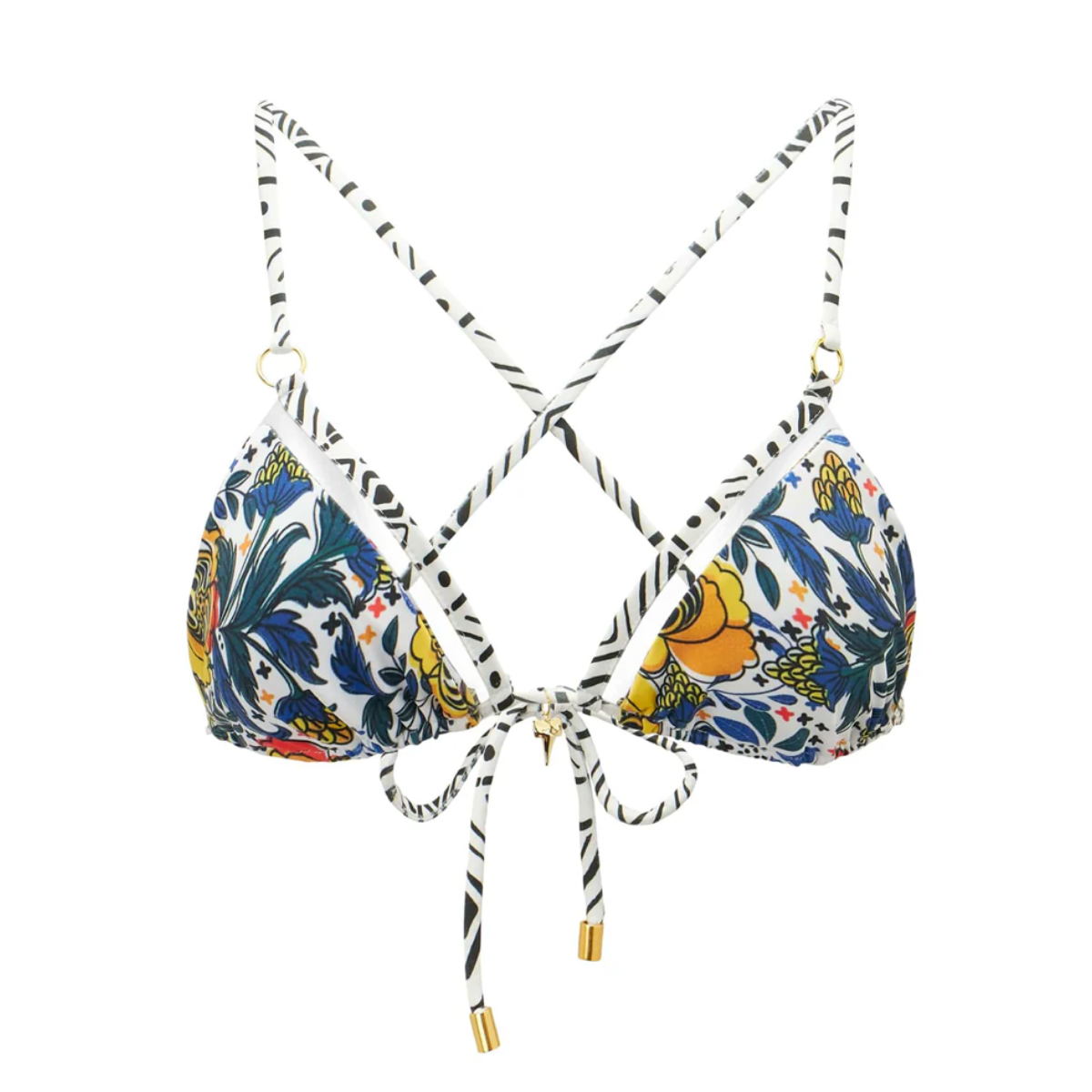 Anna Bikini Top In Botanical With Vinyl Detailing By Akosha Swimwear