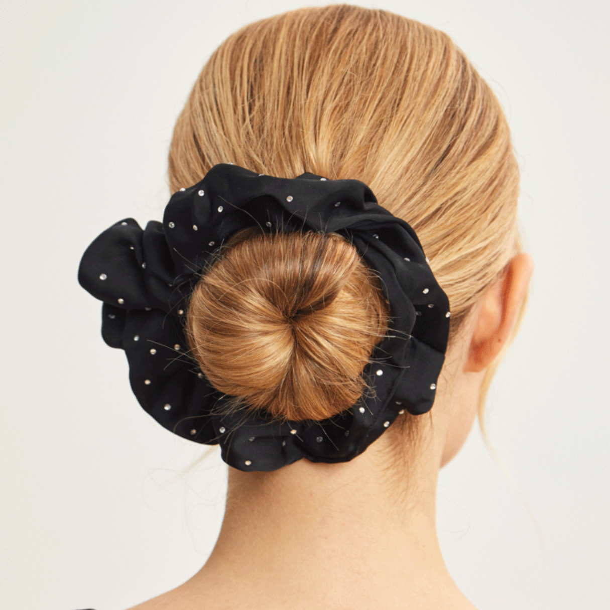 Black Satin Rhinestone Brunch Scrunchie - by Kitsch