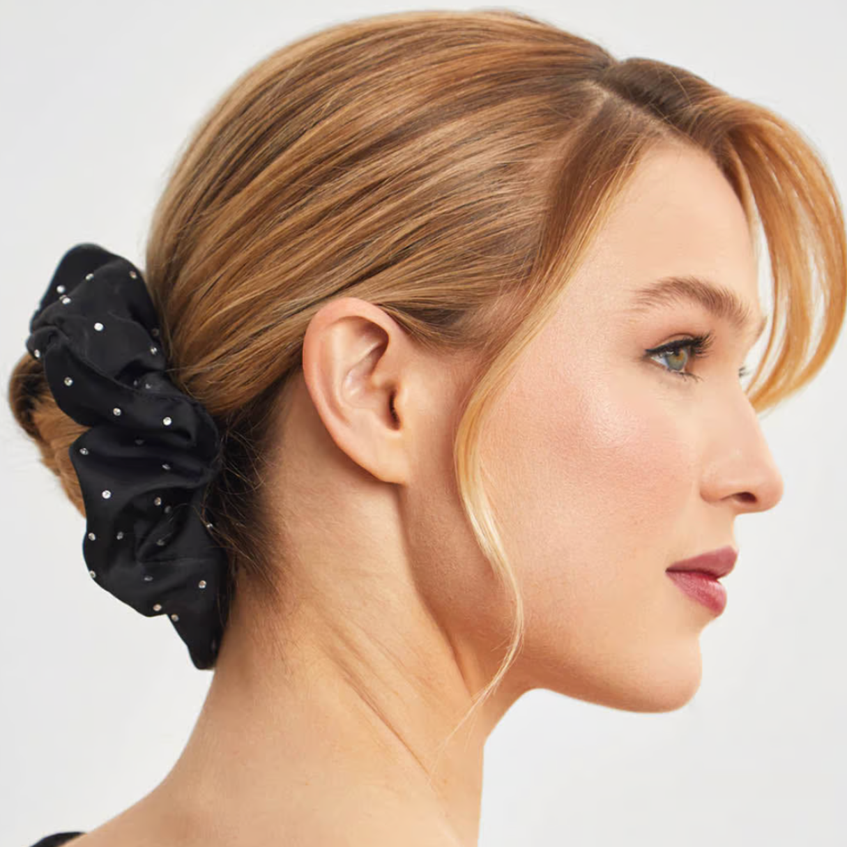 Black Satin Rhinestone Brunch Scrunchie - by Kitsch