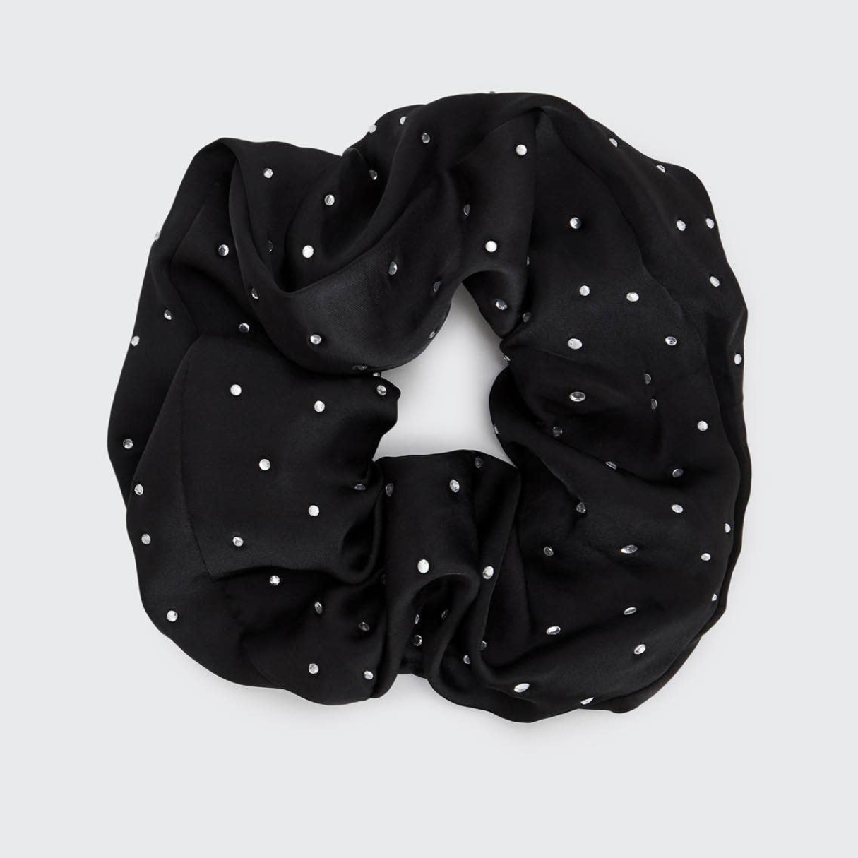 Black Satin Rhinestone Brunch Scrunchie - by Kitsch
