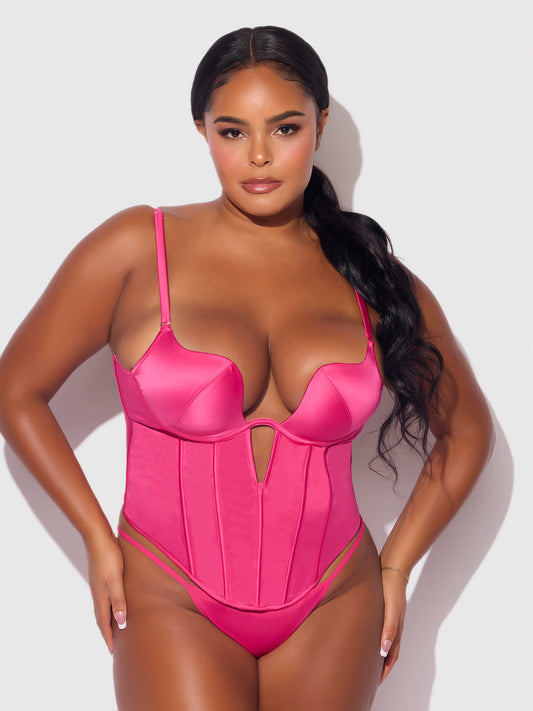 Brigeta Deep Plunge Push Up Bustier & G-String Set