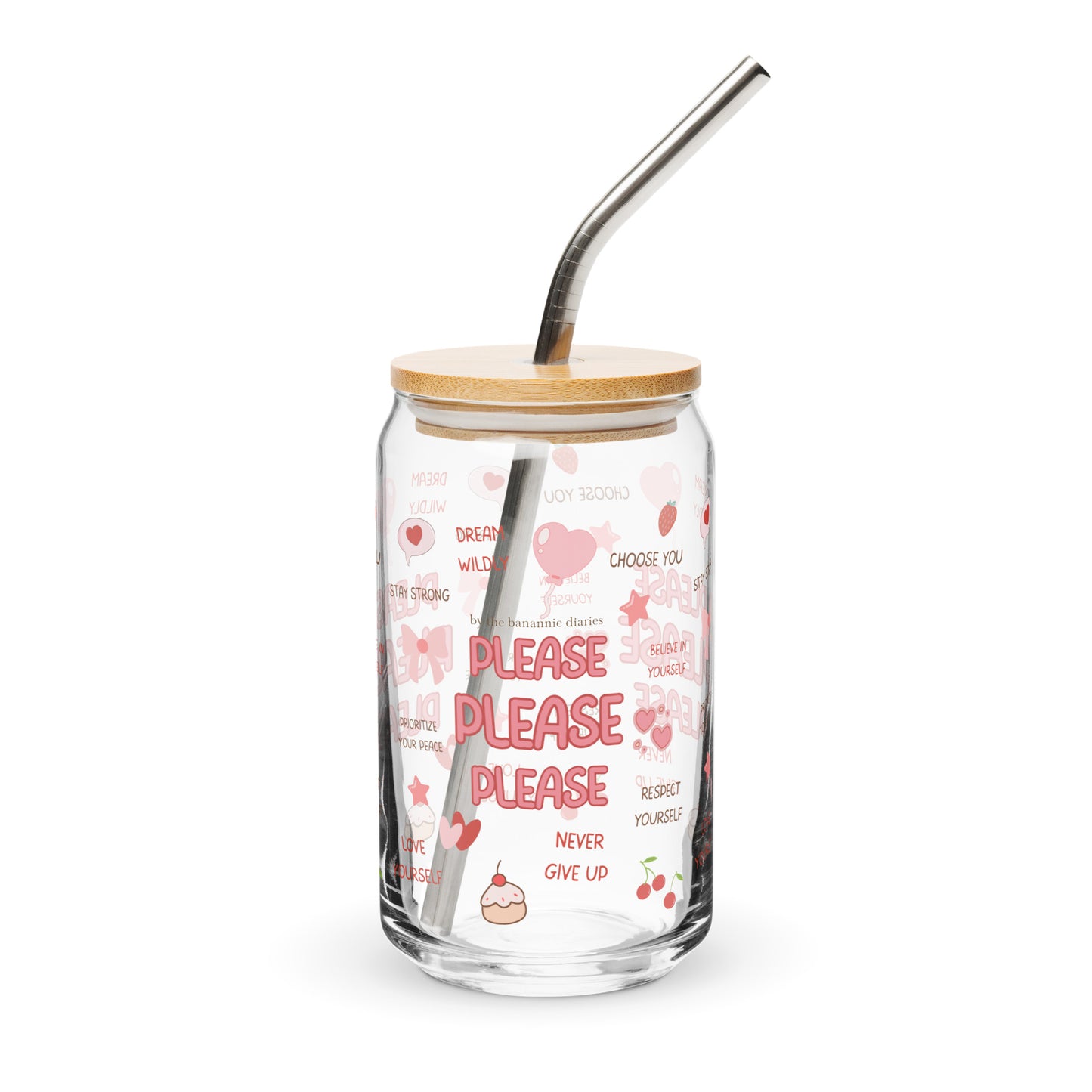 Please Please Please Love Yourself Affirmations Can-Shaped Glass – 16 oz