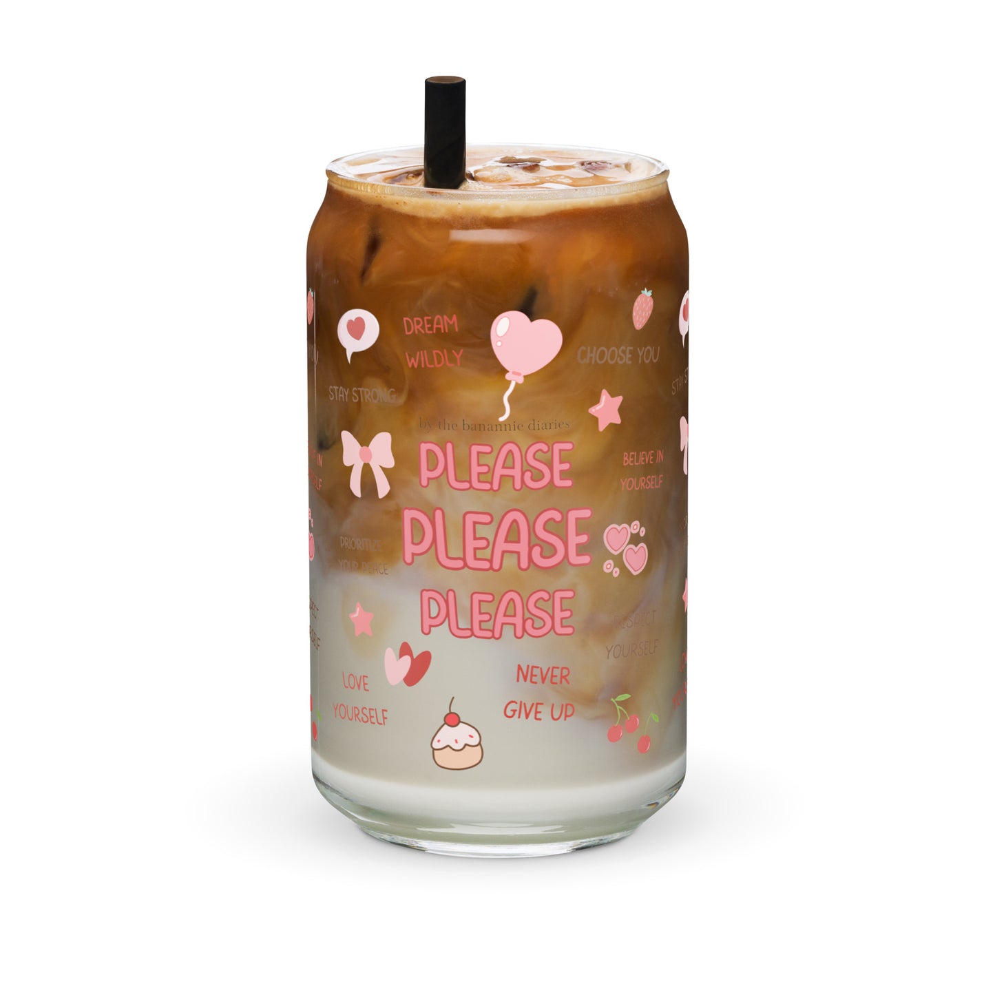 Please Please Please Love Yourself Affirmations Can-Shaped Glass – 16 oz