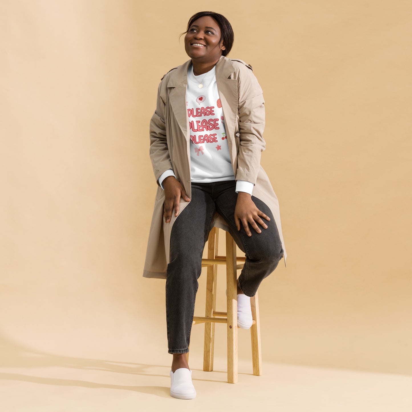 Please Please Please Love Yourself with Affirmations on Sleeve - Unisex Premium Crewneck Sweatshirt