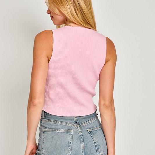 Satin Bow Sleeveless Knit Top