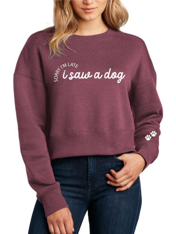 Sorry I'm Late I Saw a Dog - Cropped Sweatshirt with Paw Prints on Sleeve