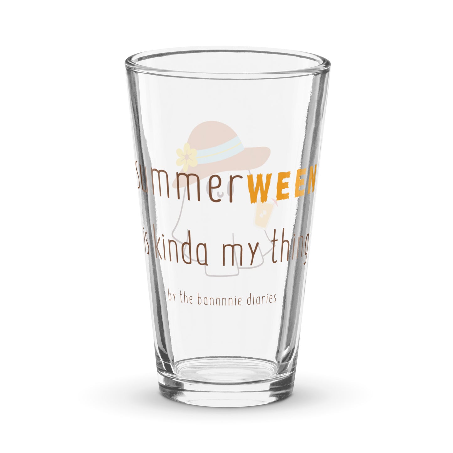 Sip in Style This Summer! Introducing the Summerween Is Kinda My Thing Pint Glass by The Banannie Diaries – your go-to for cold, refreshing drinks with a spooky twist! 🍹👻  - Material: Glass - Volume: 16 oz (473 ml)