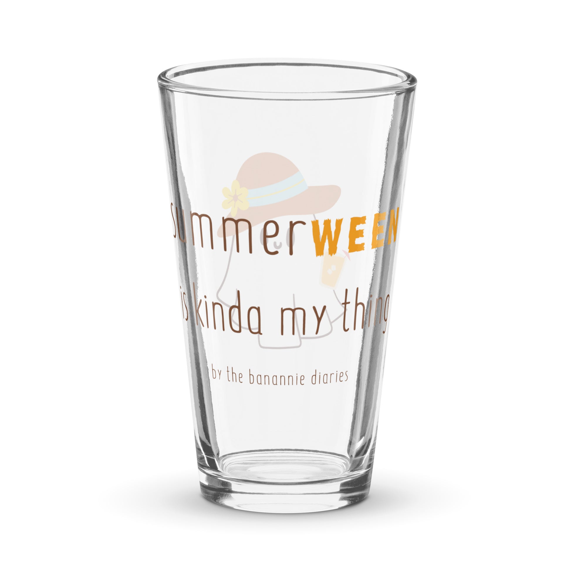Sip in Style This Summer! Introducing the Summerween Is Kinda My Thing Pint Glass by The Banannie Diaries – your go-to for cold, refreshing drinks with a spooky twist! 🍹👻  - Material: Glass - Volume: 16 oz (473 ml)