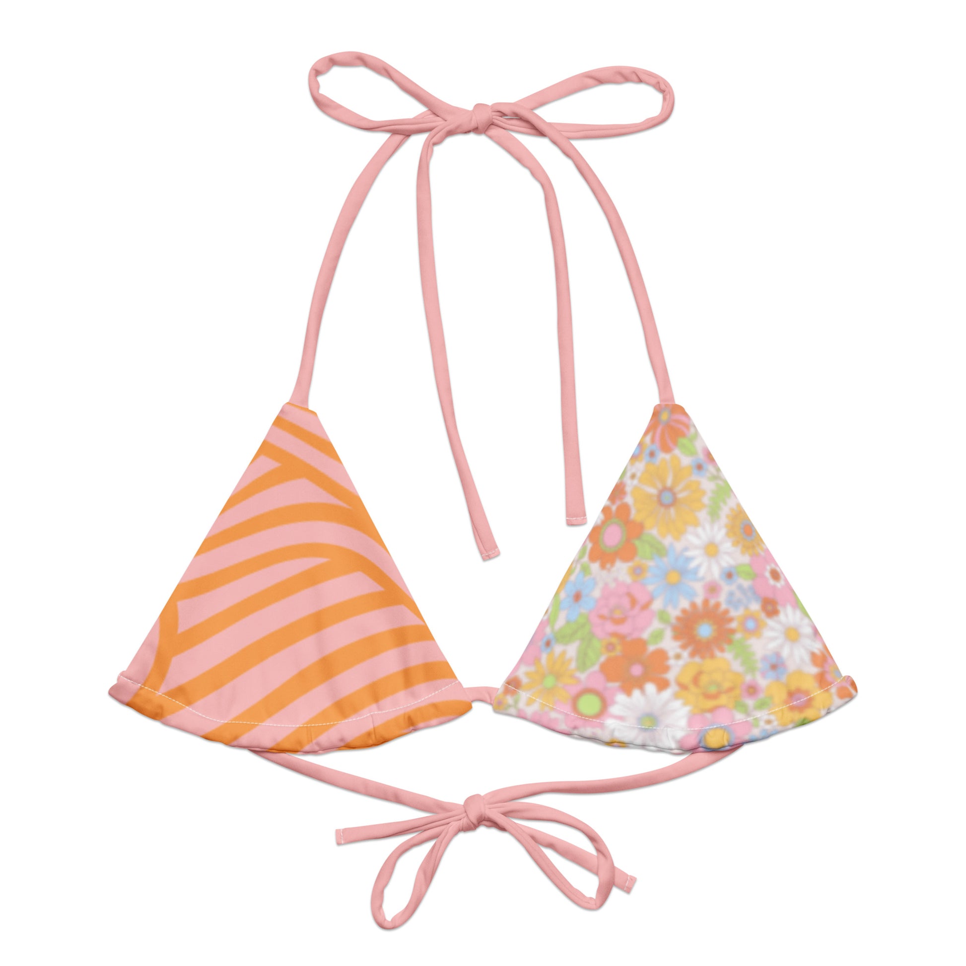 Wavy Floral Recycled String Bikini Top
