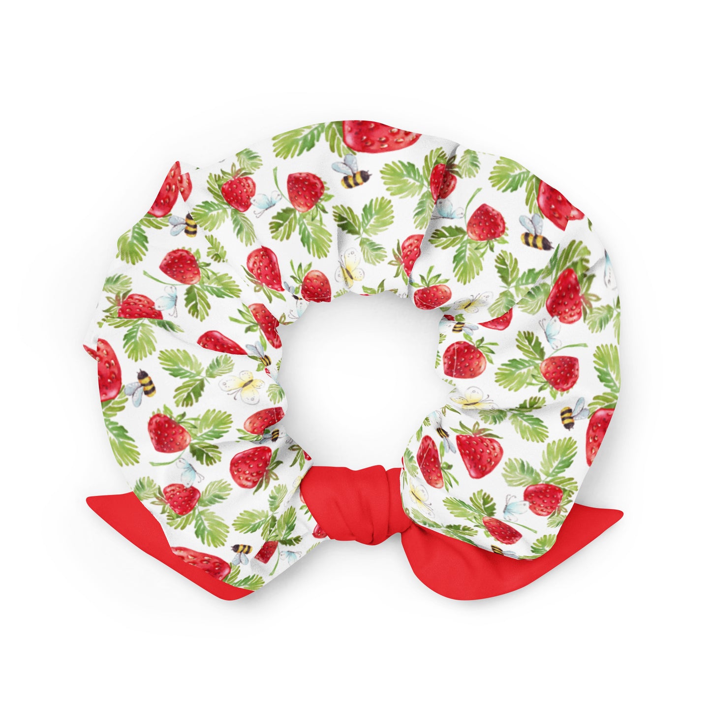 Strawberry Bees Recycled Scrunchie