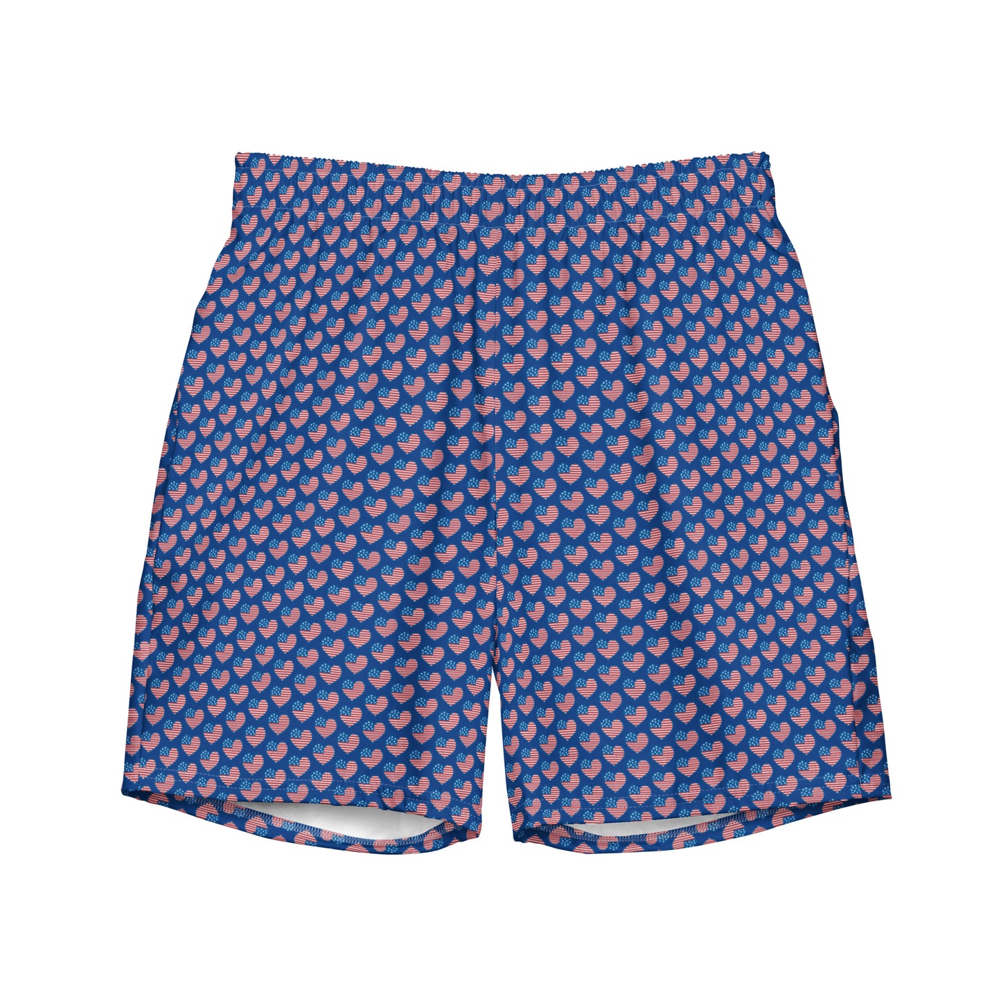 American Hearts Men's Swim Trunks - Perfect for a hot summer day, these swim trunks offer everything you need: quick-drying, breathable fabric, multiple pockets for your belongings, and a silky, anti-chafe inner liner. Get yours now!  • Anti-chafe mesh inner liner • Elastic waistband with drawcord • Mesh pockets • Small inside pocket for valuables (not waterproof) • UPF 50+