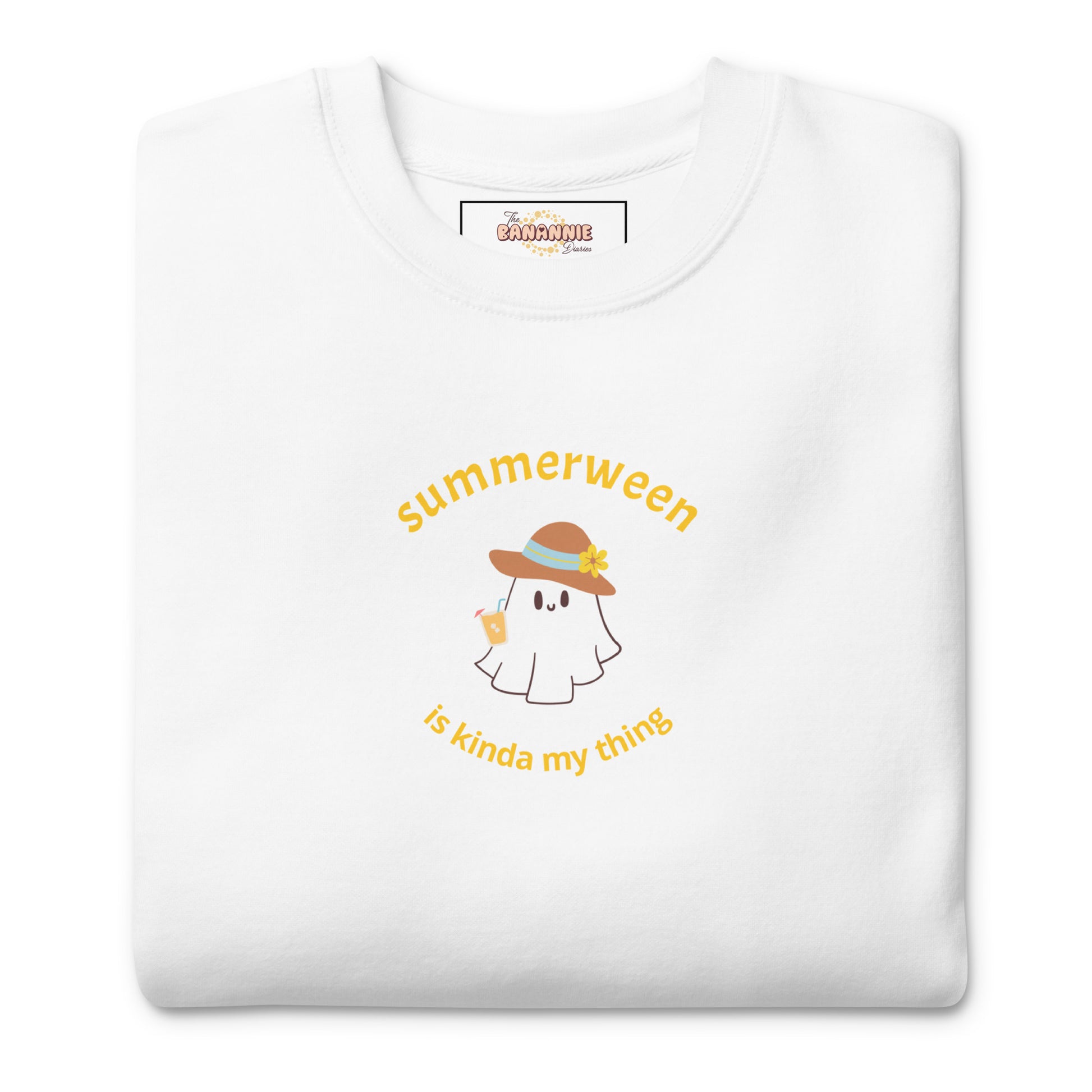 Stay Cozy in Spooky Style! Introducing the Summerween Is Kinda My Thing Unisex Premium Sweatshirt by The Banannie Diaries – perfect for a classic and contemporary streetwear look! 