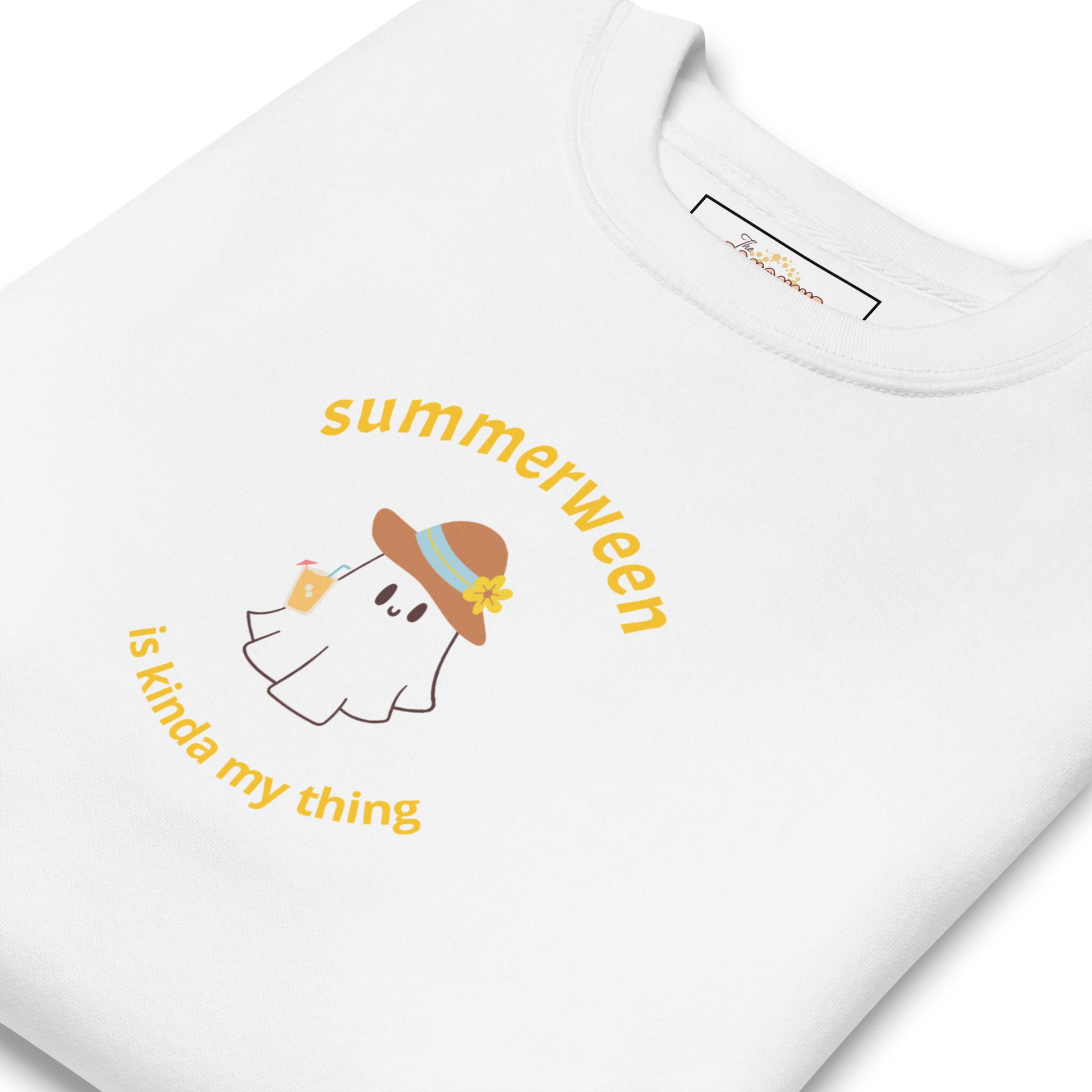 Stay Cozy in Spooky Style! Introducing the Summerween Is Kinda My Thing Unisex Premium Sweatshirt by The Banannie Diaries – perfect for a classic and contemporary streetwear look! 