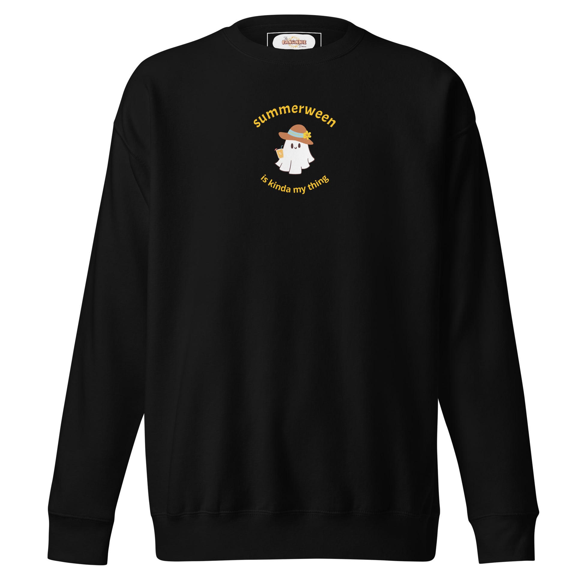 Stay Cozy in Spooky Style! Introducing the Summerween Is Kinda My Thing Unisex Premium Sweatshirt by The Banannie Diaries – perfect for a classic and contemporary streetwear look! 