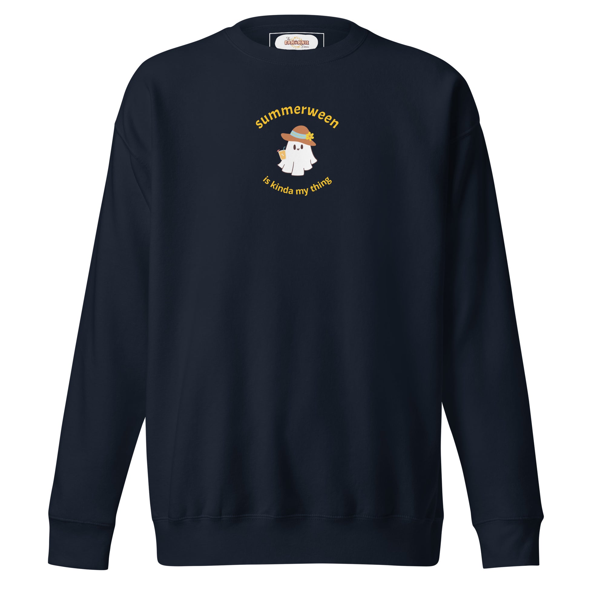 Stay Cozy in Spooky Style! Introducing the Summerween Is Kinda My Thing Unisex Premium Sweatshirt by The Banannie Diaries – perfect for a classic and contemporary streetwear look! 