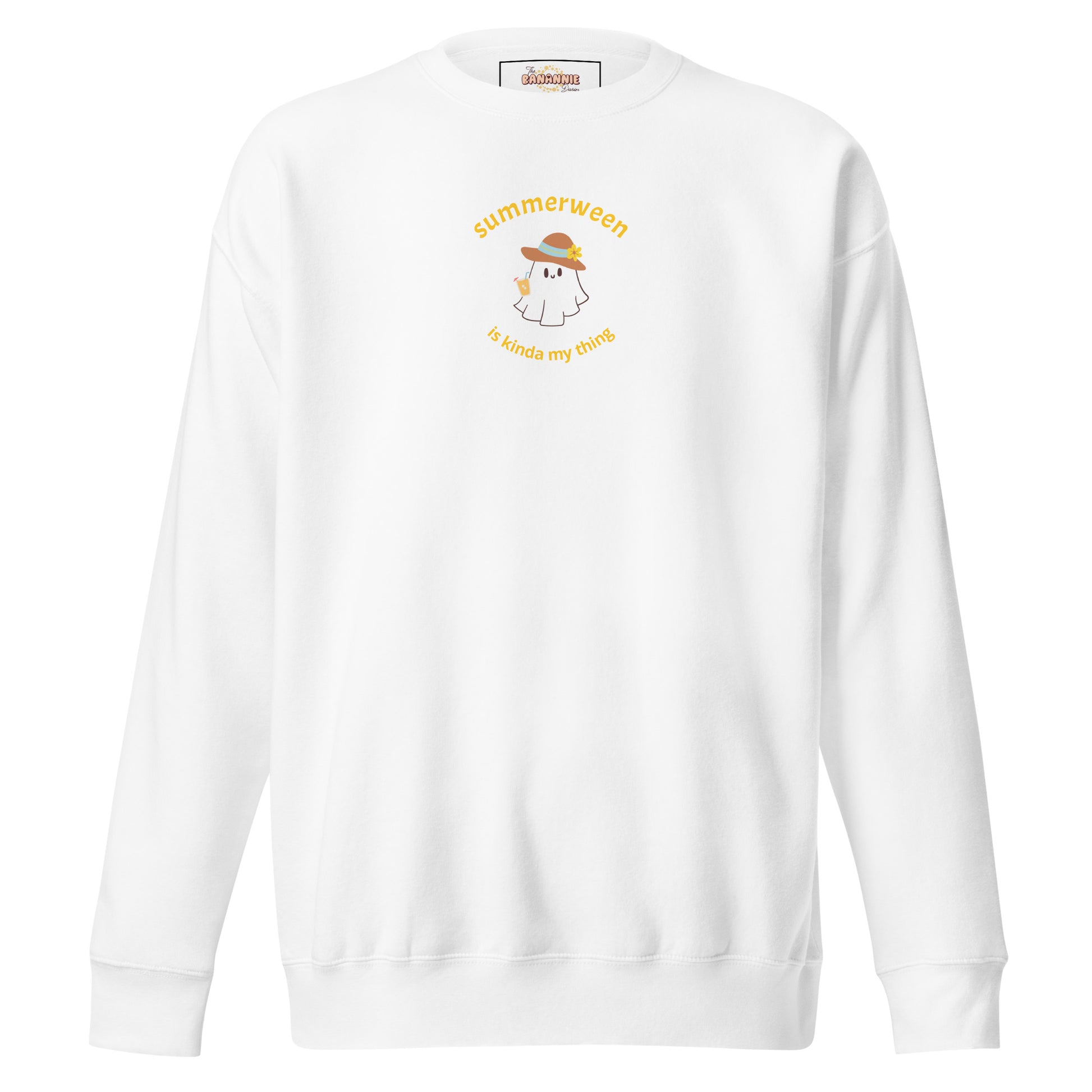 Stay Cozy in Spooky Style! Introducing the Summerween Is Kinda My Thing Unisex Premium Sweatshirt by The Banannie Diaries – perfect for a classic and contemporary streetwear look! 