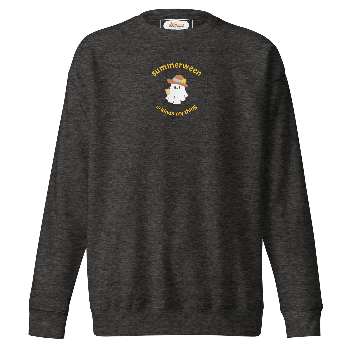 Stay Cozy in Spooky Style! Introducing the Summerween Is Kinda My Thing Unisex Premium Sweatshirt by The Banannie Diaries – perfect for a classic and contemporary streetwear look! 