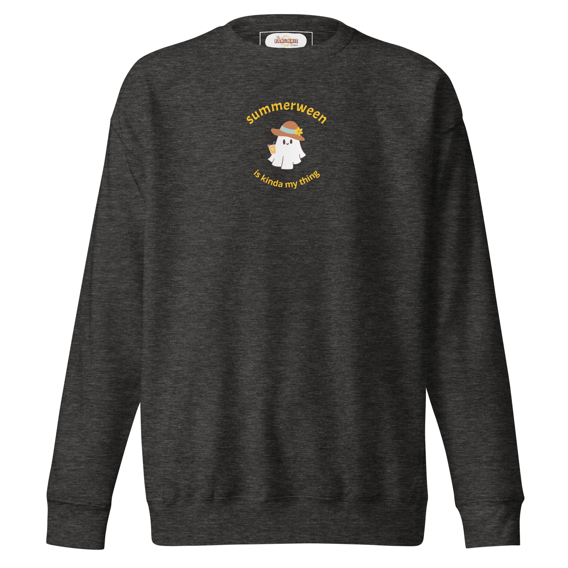 Stay Cozy in Spooky Style! Introducing the Summerween Is Kinda My Thing Unisex Premium Sweatshirt by The Banannie Diaries – perfect for a classic and contemporary streetwear look! 