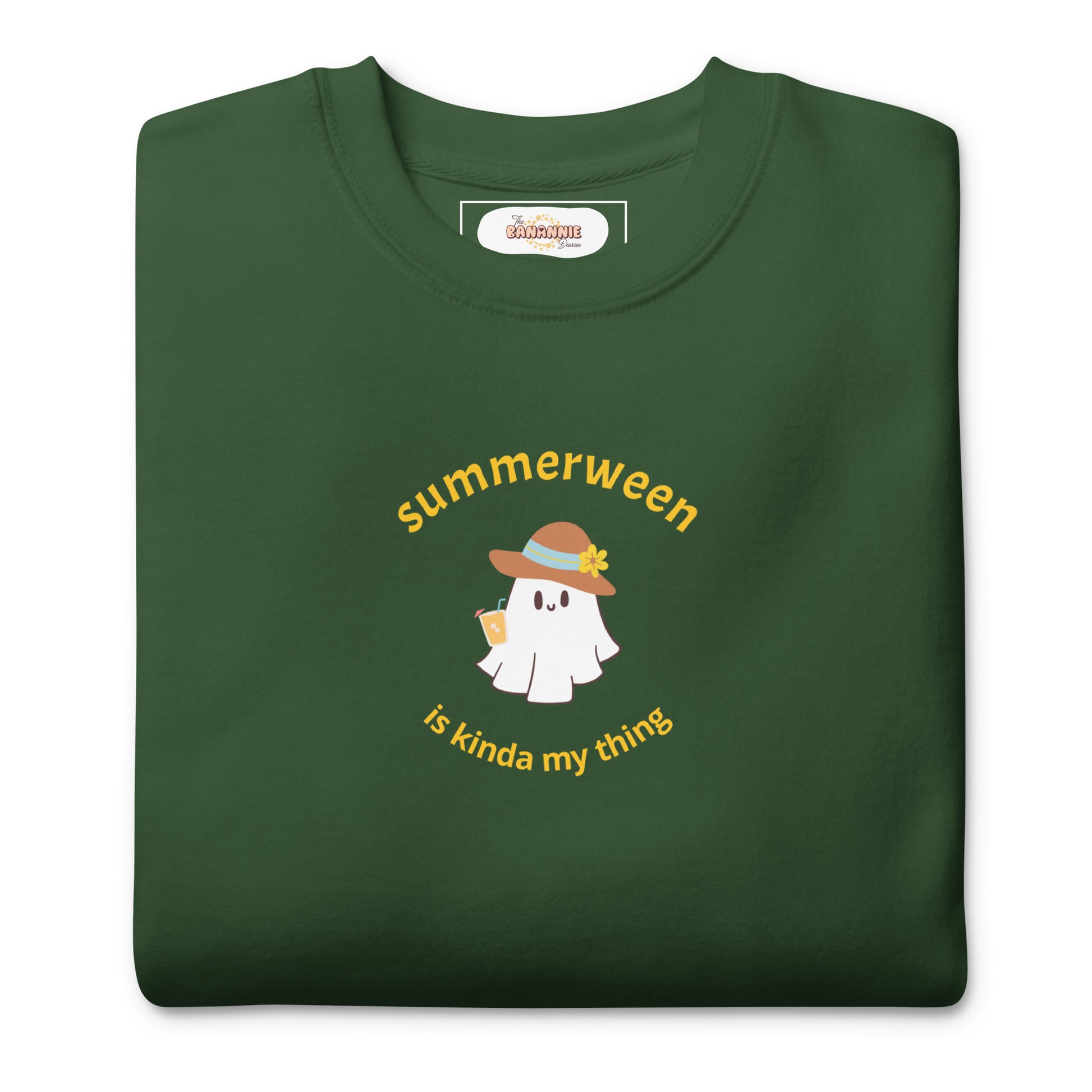 Stay Cozy in Spooky Style! Introducing the Summerween Is Kinda My Thing Unisex Premium Sweatshirt by The Banannie Diaries – perfect for a classic and contemporary streetwear look! 