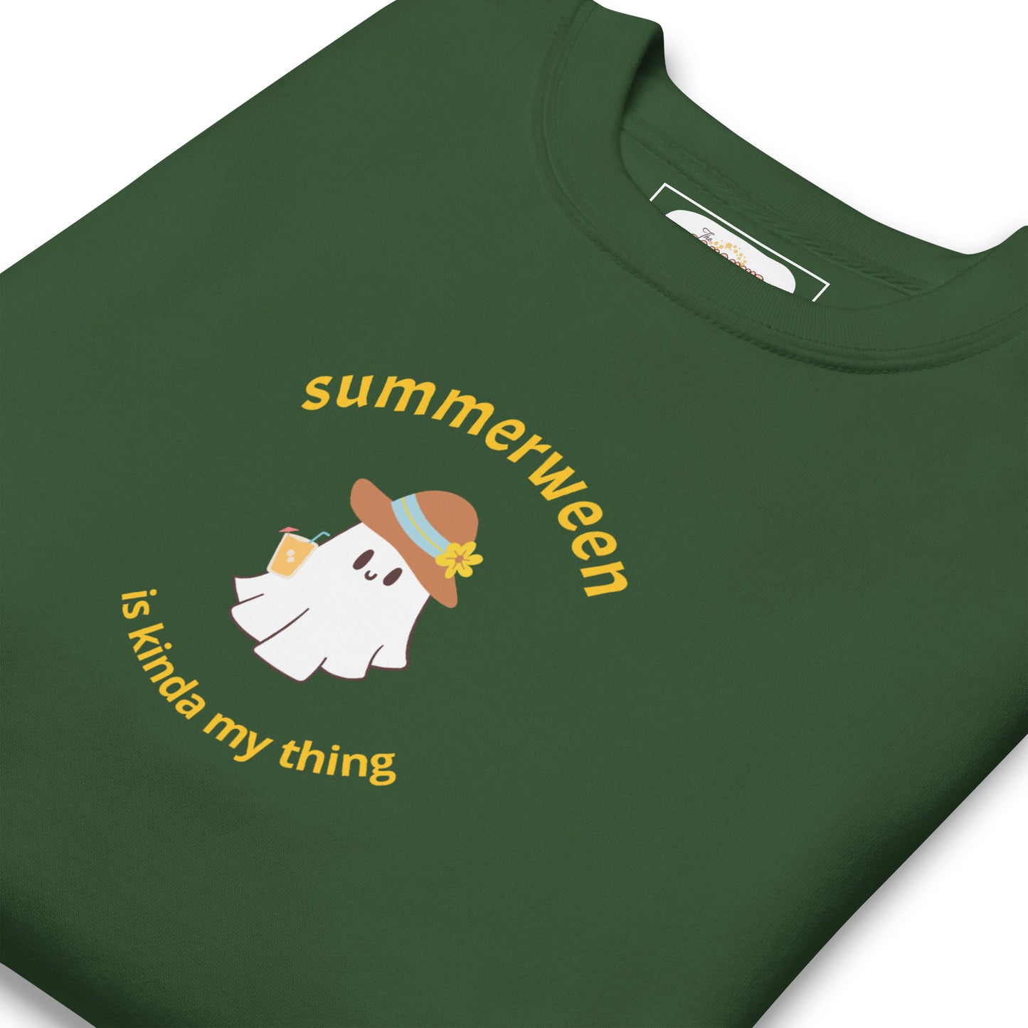 Stay Cozy in Spooky Style! Introducing the Summerween Is Kinda My Thing Unisex Premium Sweatshirt by The Banannie Diaries – perfect for a classic and contemporary streetwear look! 