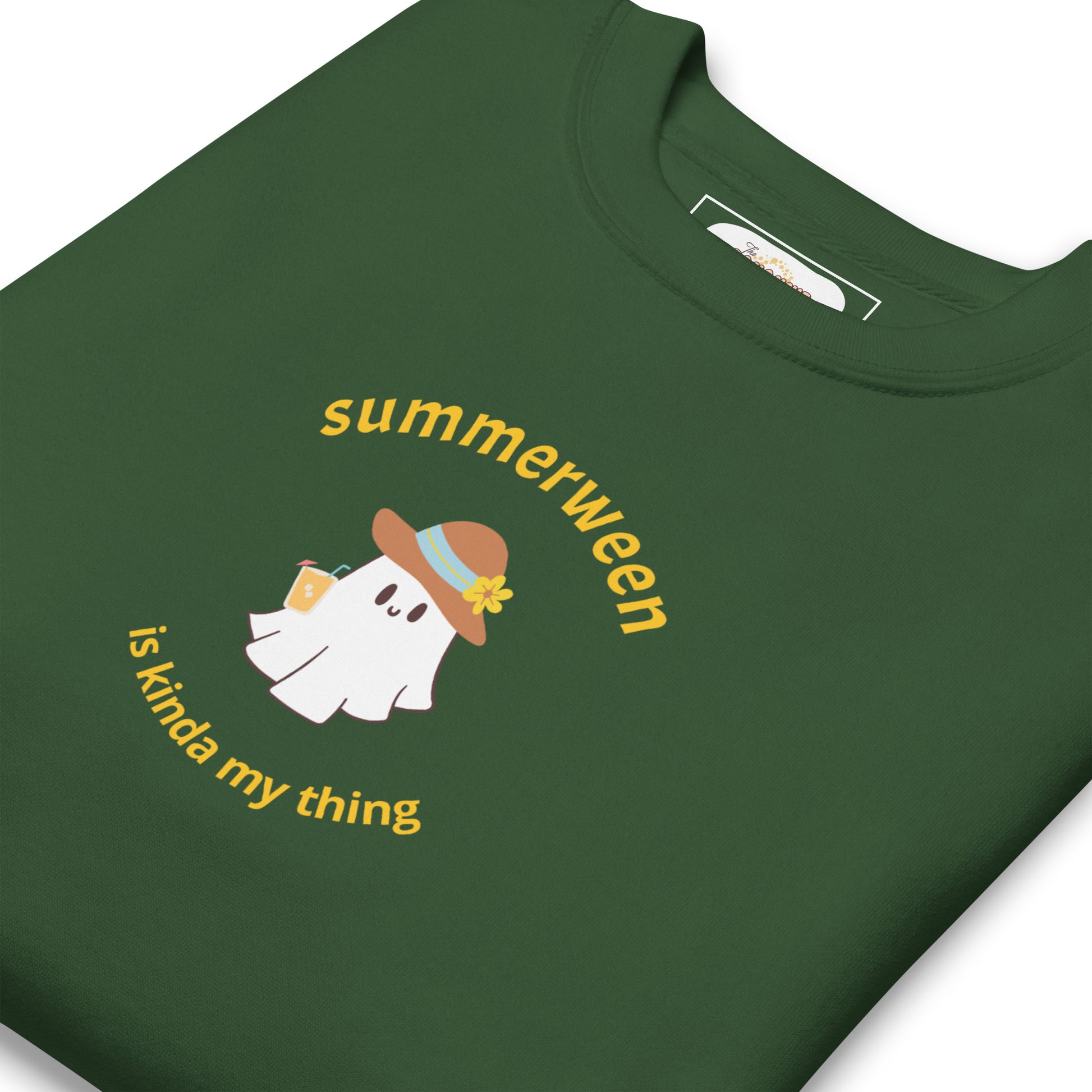 Stay Cozy in Spooky Style! Introducing the Summerween Is Kinda My Thing Unisex Premium Sweatshirt by The Banannie Diaries – perfect for a classic and contemporary streetwear look! 